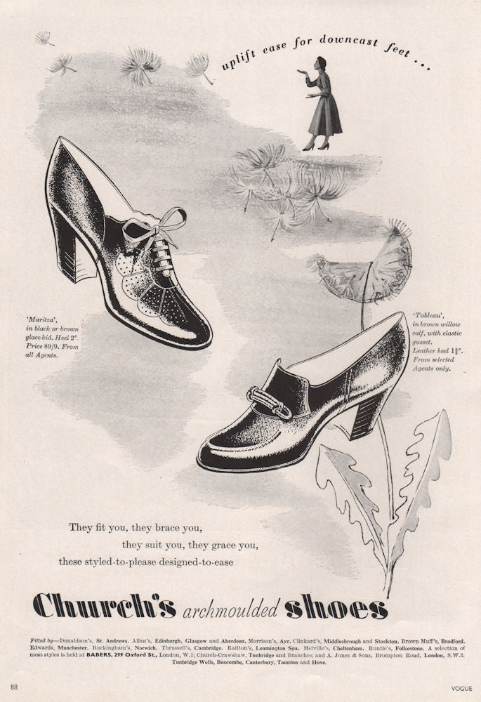 Church's archmoulded Shoes. Fashion advert. BRITISH VOGUE 1955 old print